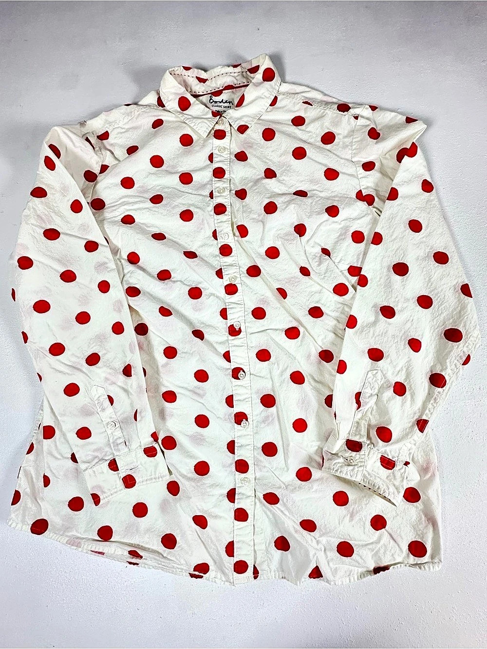 Boden Classic Shirt 100% Cotton Red Polka Dot Button Down Size US 16 UK 20